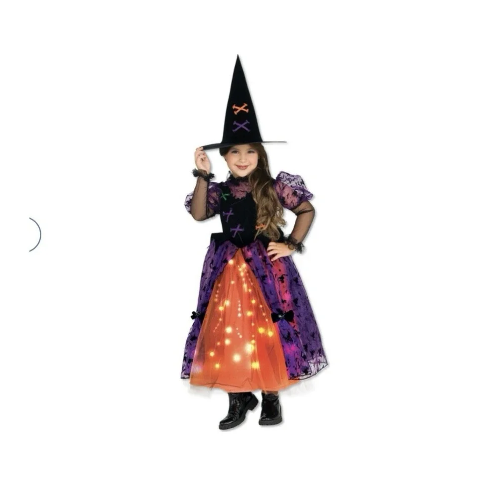 Rubie's‎ Purple & Orange Witch Halloween Costume Dress girls Small 4-6 Light Up